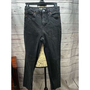 TOPSHOP MOTO‎ Black Wash High Rise Raw Hem Straight Leg Jeans W26 L32